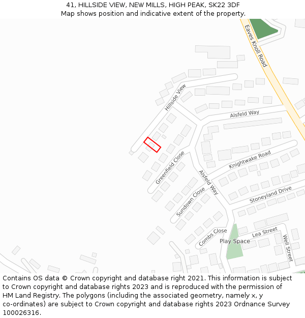 41, HILLSIDE VIEW, NEW MILLS, HIGH PEAK, SK22 3DF: Location map and indicative extent of plot