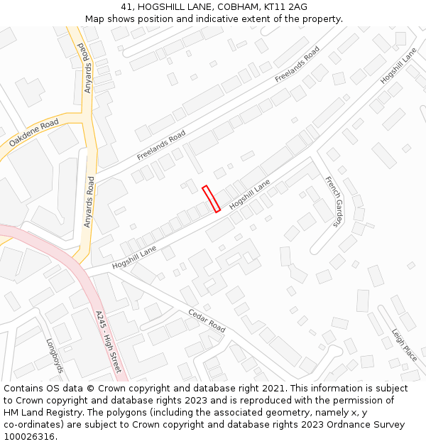 41, HOGSHILL LANE, COBHAM, KT11 2AG: Location map and indicative extent of plot