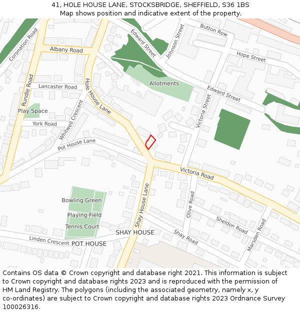 41, HOLE HOUSE LANE, STOCKSBRIDGE, SHEFFIELD, S36 1BS: Location map and indicative extent of plot