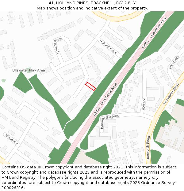 41, HOLLAND PINES, BRACKNELL, RG12 8UY: Location map and indicative extent of plot