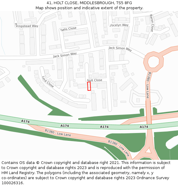 41, HOLT CLOSE, MIDDLESBROUGH, TS5 8FG: Location map and indicative extent of plot