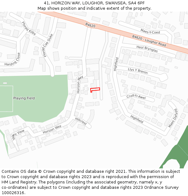 41, HORIZON WAY, LOUGHOR, SWANSEA, SA4 6PF: Location map and indicative extent of plot