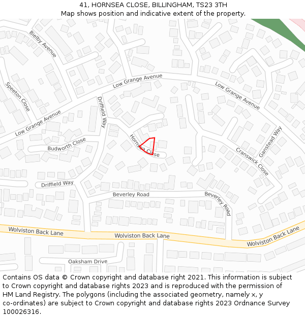 41, HORNSEA CLOSE, BILLINGHAM, TS23 3TH: Location map and indicative extent of plot