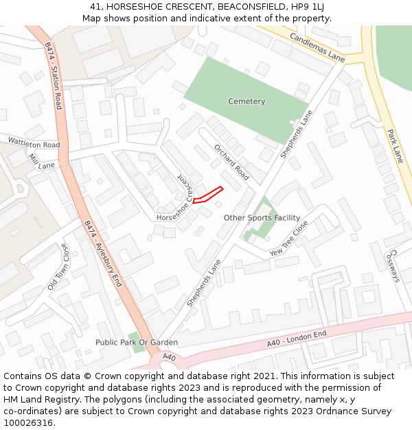 41, HORSESHOE CRESCENT, BEACONSFIELD, HP9 1LJ: Location map and indicative extent of plot
