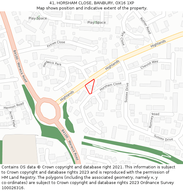 41, HORSHAM CLOSE, BANBURY, OX16 1XP: Location map and indicative extent of plot