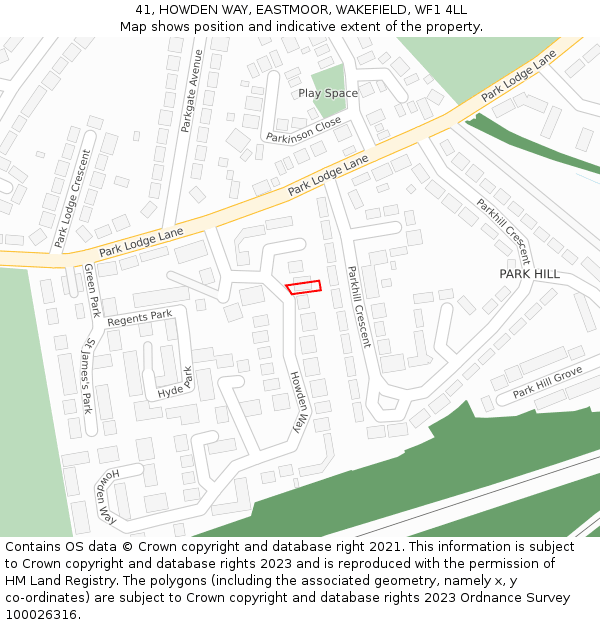 41, HOWDEN WAY, EASTMOOR, WAKEFIELD, WF1 4LL: Location map and indicative extent of plot