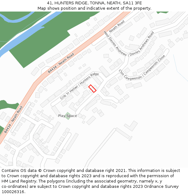 41, HUNTERS RIDGE, TONNA, NEATH, SA11 3FE: Location map and indicative extent of plot