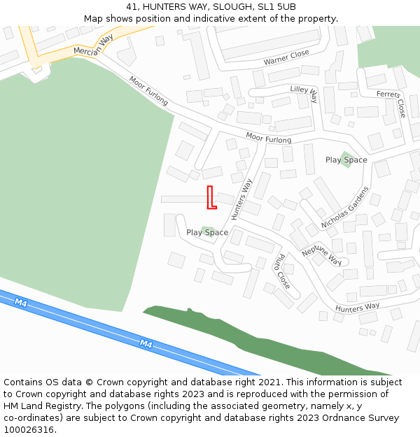 41, HUNTERS WAY, SLOUGH, SL1 5UB: Location map and indicative extent of plot