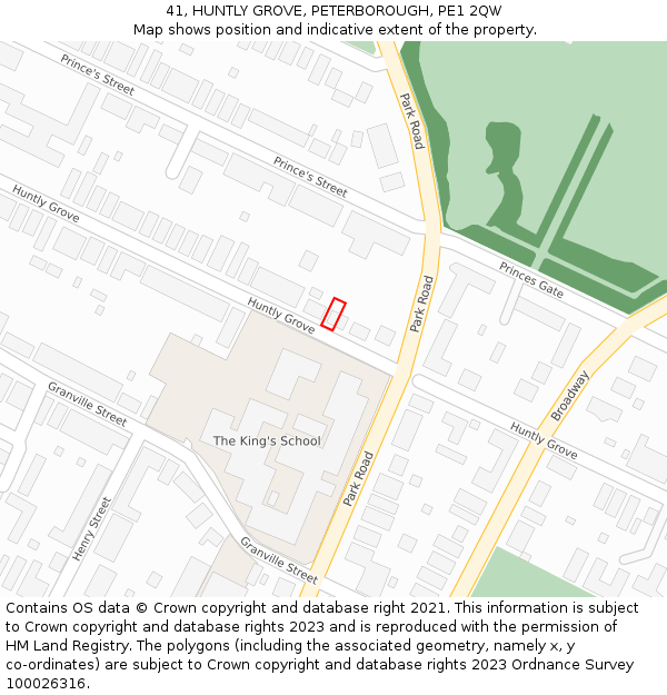 41, HUNTLY GROVE, PETERBOROUGH, PE1 2QW: Location map and indicative extent of plot