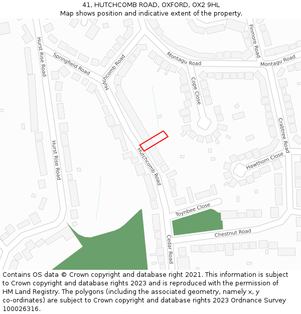 41, HUTCHCOMB ROAD, OXFORD, OX2 9HL: Location map and indicative extent of plot