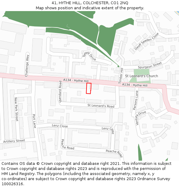 41, HYTHE HILL, COLCHESTER, CO1 2NQ: Location map and indicative extent of plot