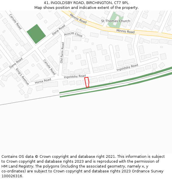 41, INGOLDSBY ROAD, BIRCHINGTON, CT7 9PL: Location map and indicative extent of plot