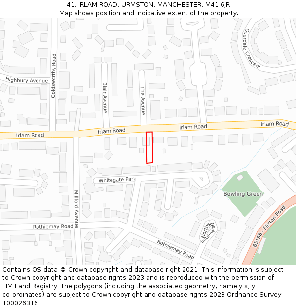 41, IRLAM ROAD, URMSTON, MANCHESTER, M41 6JR: Location map and indicative extent of plot