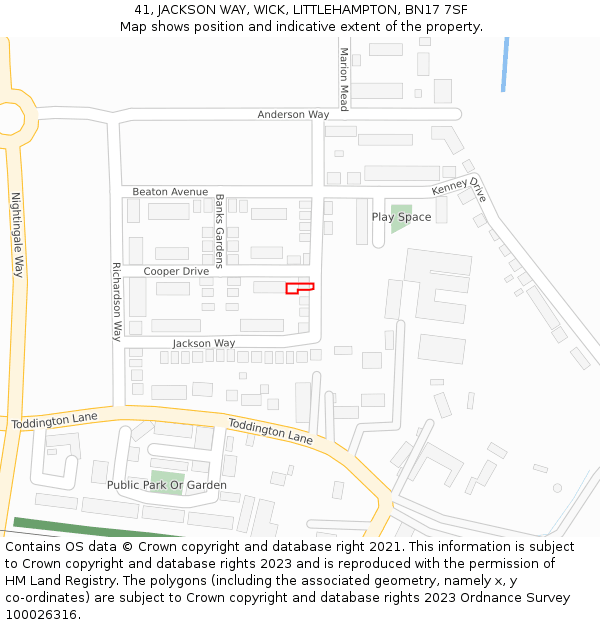41, JACKSON WAY, WICK, LITTLEHAMPTON, BN17 7SF: Location map and indicative extent of plot