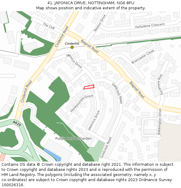 41, JAPONICA DRIVE, NOTTINGHAM, NG6 8PU: Location map and indicative extent of plot