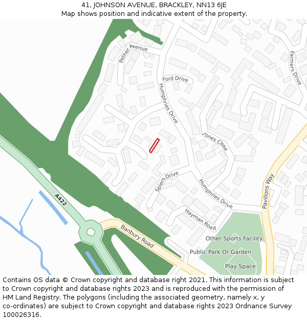 41, JOHNSON AVENUE, BRACKLEY, NN13 6JE: Location map and indicative extent of plot