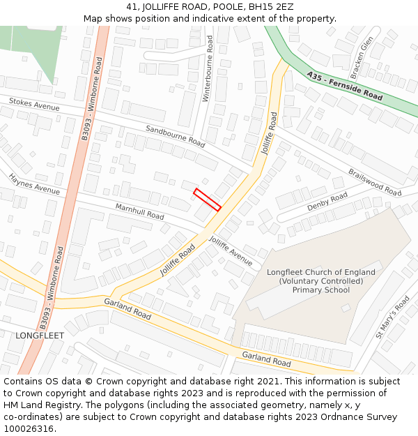 41, JOLLIFFE ROAD, POOLE, BH15 2EZ: Location map and indicative extent of plot