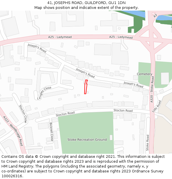 41, JOSEPHS ROAD, GUILDFORD, GU1 1DN: Location map and indicative extent of plot