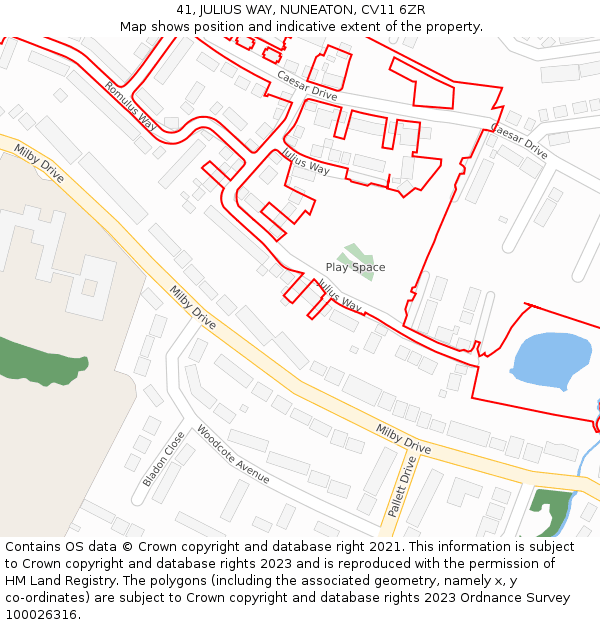 41, JULIUS WAY, NUNEATON, CV11 6ZR: Location map and indicative extent of plot