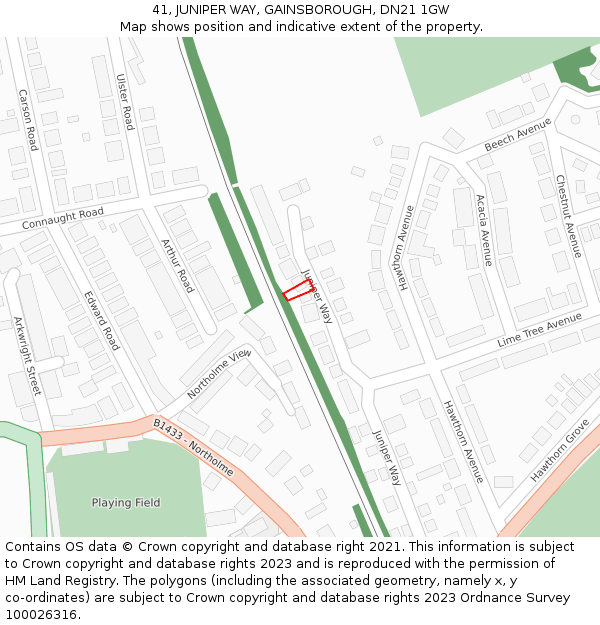 41, JUNIPER WAY, GAINSBOROUGH, DN21 1GW: Location map and indicative extent of plot