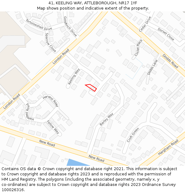 41, KEELING WAY, ATTLEBOROUGH, NR17 1YF: Location map and indicative extent of plot