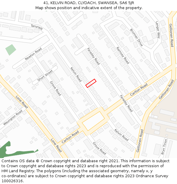 41, KELVIN ROAD, CLYDACH, SWANSEA, SA6 5JR: Location map and indicative extent of plot