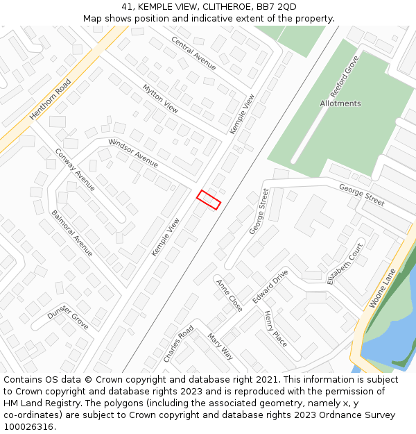 41, KEMPLE VIEW, CLITHEROE, BB7 2QD: Location map and indicative extent of plot