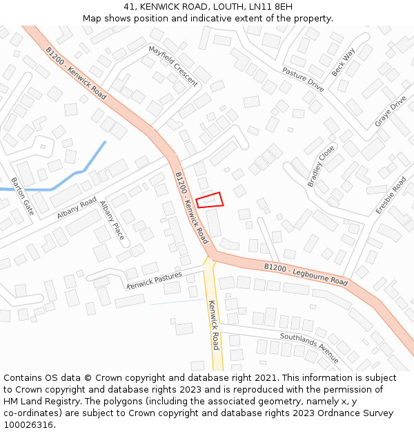 41, KENWICK ROAD, LOUTH, LN11 8EH: Location map and indicative extent of plot