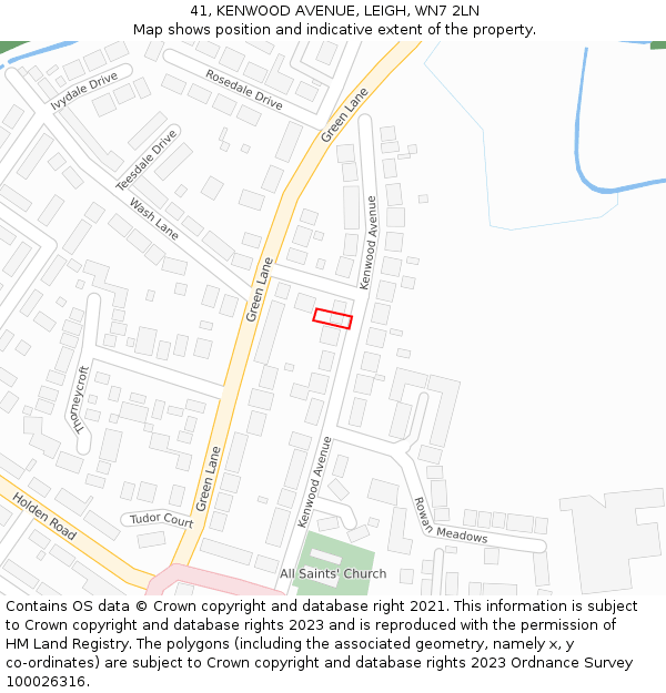 41, KENWOOD AVENUE, LEIGH, WN7 2LN: Location map and indicative extent of plot