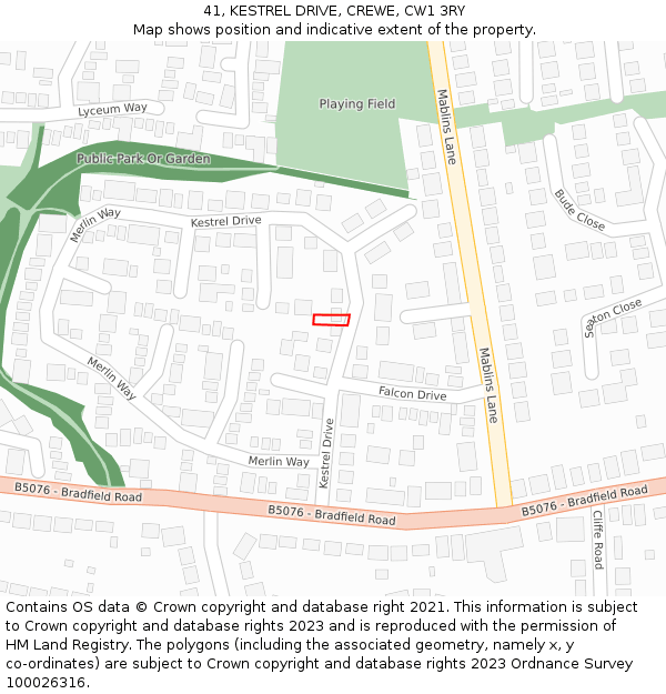 41, KESTREL DRIVE, CREWE, CW1 3RY: Location map and indicative extent of plot