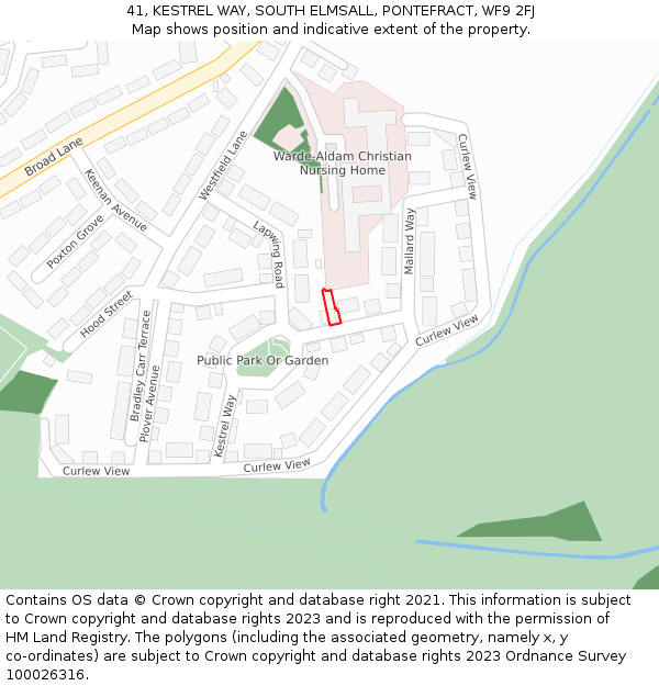 41, KESTREL WAY, SOUTH ELMSALL, PONTEFRACT, WF9 2FJ: Location map and indicative extent of plot