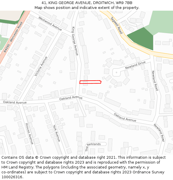 41, KING GEORGE AVENUE, DROITWICH, WR9 7BB: Location map and indicative extent of plot