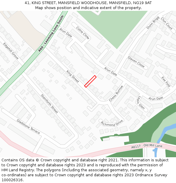 41, KING STREET, MANSFIELD WOODHOUSE, MANSFIELD, NG19 9AT: Location map and indicative extent of plot