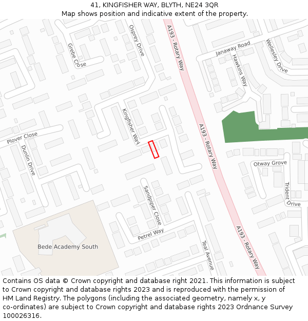 41, KINGFISHER WAY, BLYTH, NE24 3QR: Location map and indicative extent of plot