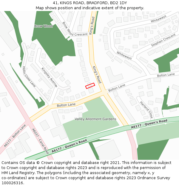 41, KINGS ROAD, BRADFORD, BD2 1DY: Location map and indicative extent of plot