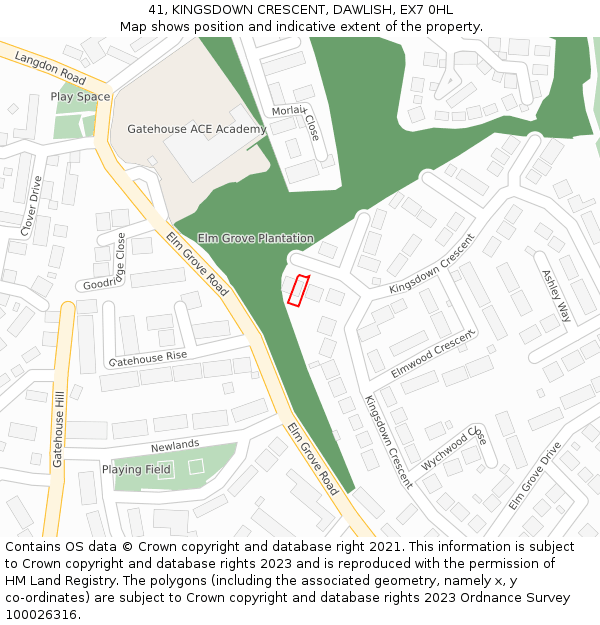 41, KINGSDOWN CRESCENT, DAWLISH, EX7 0HL: Location map and indicative extent of plot