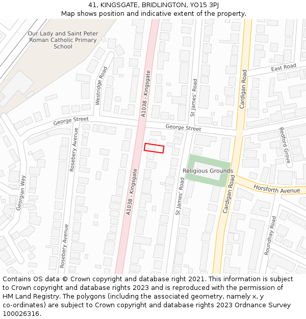 41, KINGSGATE, BRIDLINGTON, YO15 3PJ: Location map and indicative extent of plot