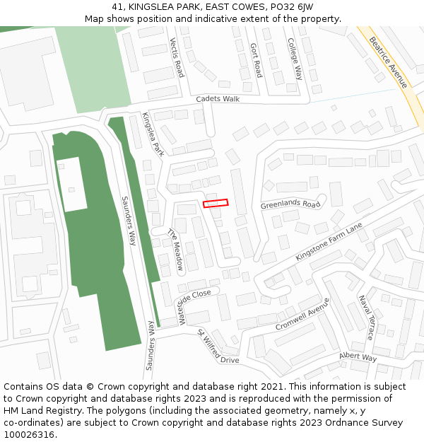 41, KINGSLEA PARK, EAST COWES, PO32 6JW: Location map and indicative extent of plot