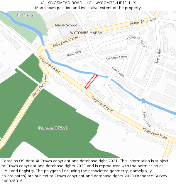 41, KINGSMEAD ROAD, HIGH WYCOMBE, HP11 1HX: Location map and indicative extent of plot