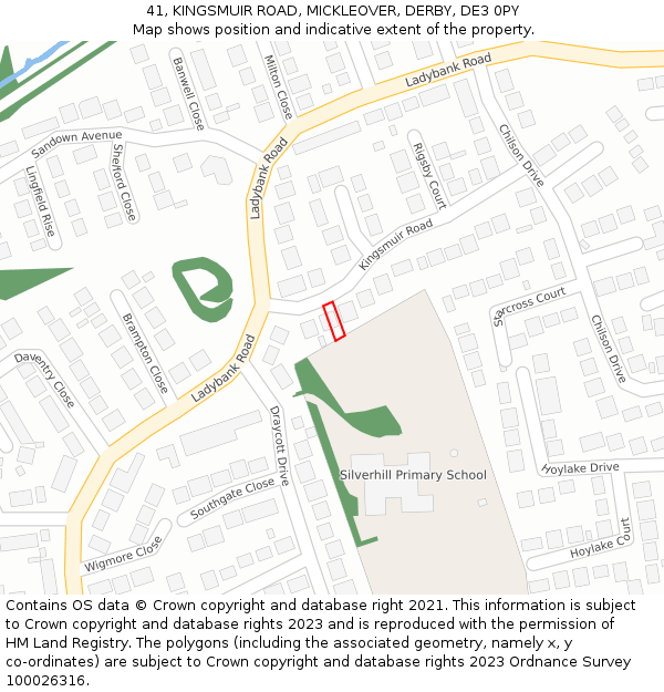 41, KINGSMUIR ROAD, MICKLEOVER, DERBY, DE3 0PY: Location map and indicative extent of plot