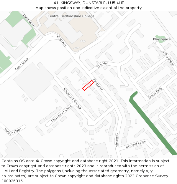 41, KINGSWAY, DUNSTABLE, LU5 4HE: Location map and indicative extent of plot