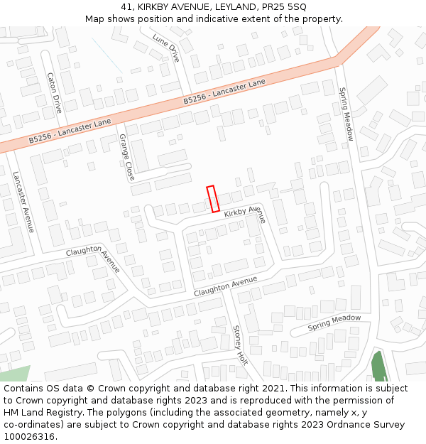 41, KIRKBY AVENUE, LEYLAND, PR25 5SQ: Location map and indicative extent of plot