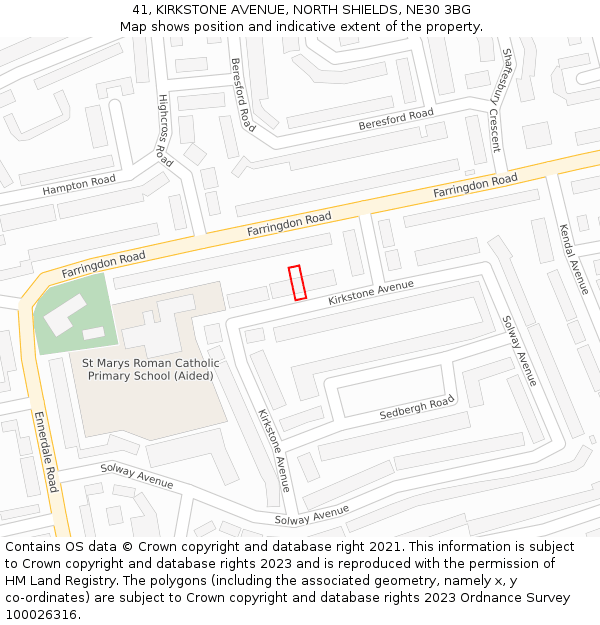 41, KIRKSTONE AVENUE, NORTH SHIELDS, NE30 3BG: Location map and indicative extent of plot