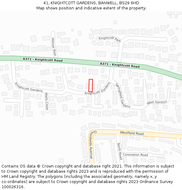 41, KNIGHTCOTT GARDENS, BANWELL, BS29 6HD: Location map and indicative extent of plot