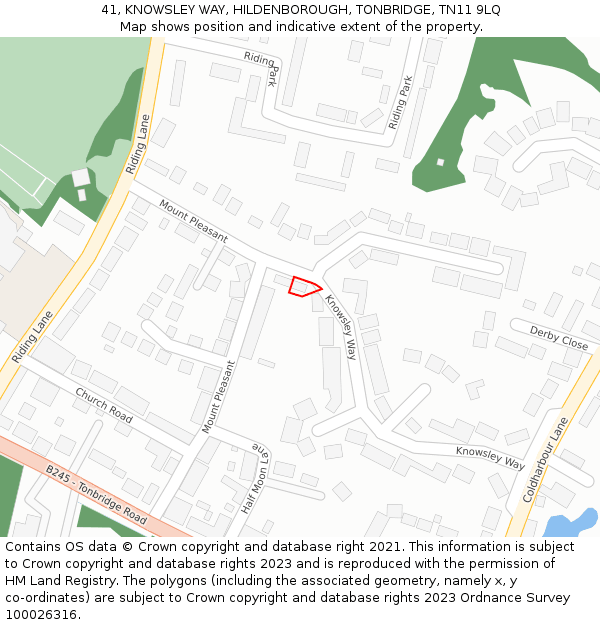 41, KNOWSLEY WAY, HILDENBOROUGH, TONBRIDGE, TN11 9LQ: Location map and indicative extent of plot