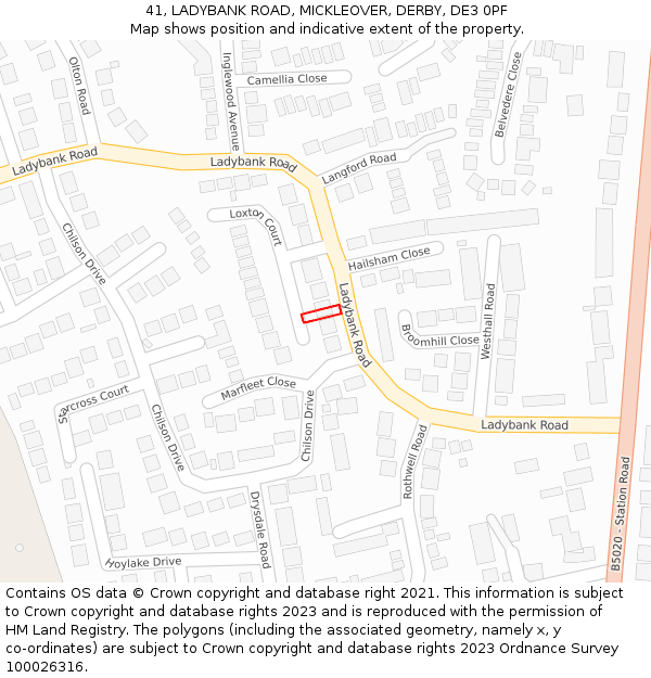 41, LADYBANK ROAD, MICKLEOVER, DERBY, DE3 0PF: Location map and indicative extent of plot