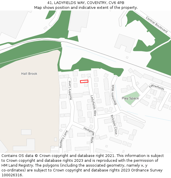 41, LADYFIELDS WAY, COVENTRY, CV6 4PB: Location map and indicative extent of plot