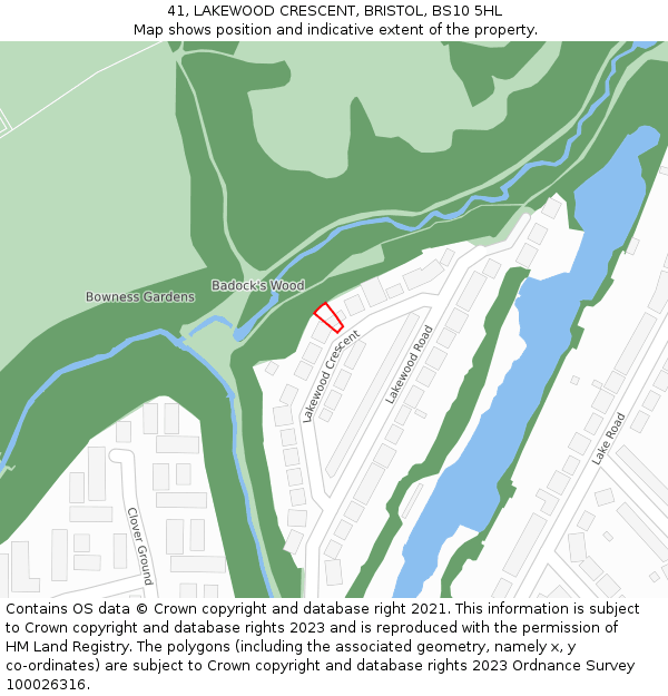 41, LAKEWOOD CRESCENT, BRISTOL, BS10 5HL: Location map and indicative extent of plot