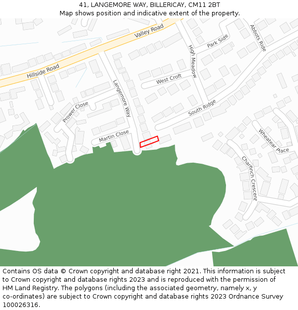 41, LANGEMORE WAY, BILLERICAY, CM11 2BT: Location map and indicative extent of plot