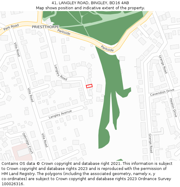 41, LANGLEY ROAD, BINGLEY, BD16 4AB: Location map and indicative extent of plot